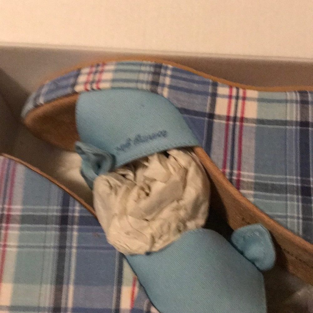 Tommy Hilfiger Blue Plaid Wedge Sandals - Picture 4 of 4